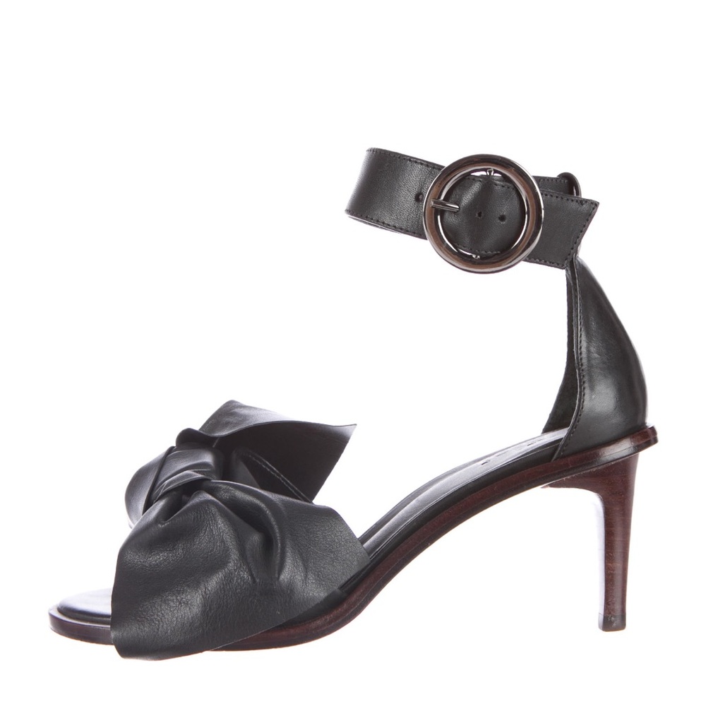 Tibi Black Leather Ankle Strap Heels